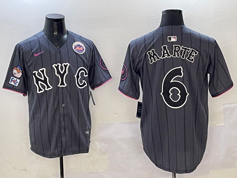 Men New York Mets #6 Marte Black City Edition 2025 Nike MLB Jersey style 3